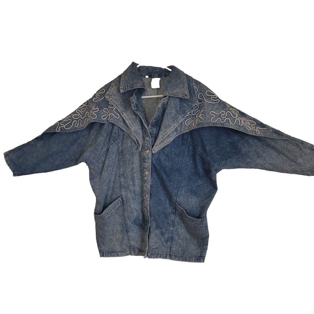 Vintage 80s Denim Jean Jacket Coat Women's S Western Yoke Stonewashed Snaps